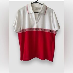 Allison Daley Petite Women’s Red and White Polo Shirt 3/4 Zip Size Lg Petite NWT